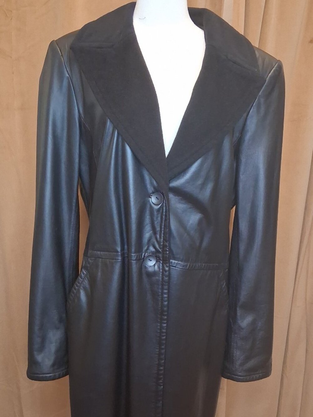 Black Soft Lined Leather Trench Coat Size 10